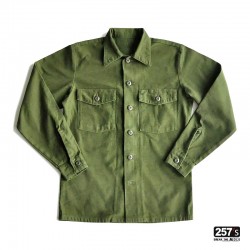 Vintage Work Syle Men's Shirt in Pure Army Green Cotton