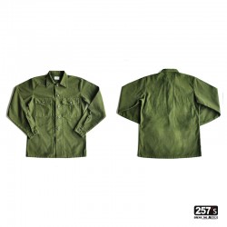 Vintage Work Syle Men's Shirt in Pure Army Green Cotton