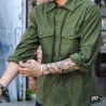 Vintage Work Syle Men's Shirt in Pure Army Green Cotton