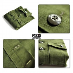 Vintage Work Syle Men's Shirt in Pure Army Green Cotton