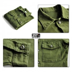 Vintage Work Syle Men's Shirt in Pure Army Green Cotton