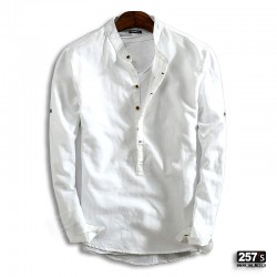 Camicia Uomo New Vintage in Cotone e Lino Collo Coreano bianca