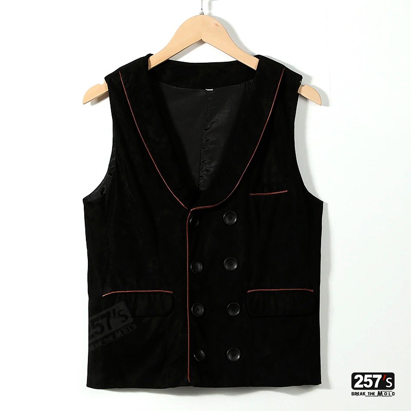 Double-Breasted Cotton Vest With Red Edging