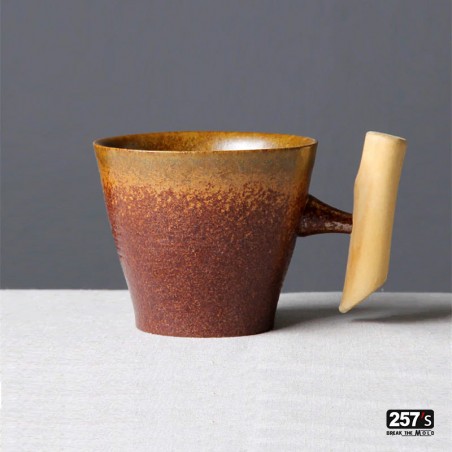 Japan Style New Vintage Mug in Ceramic Earthenware and Wood