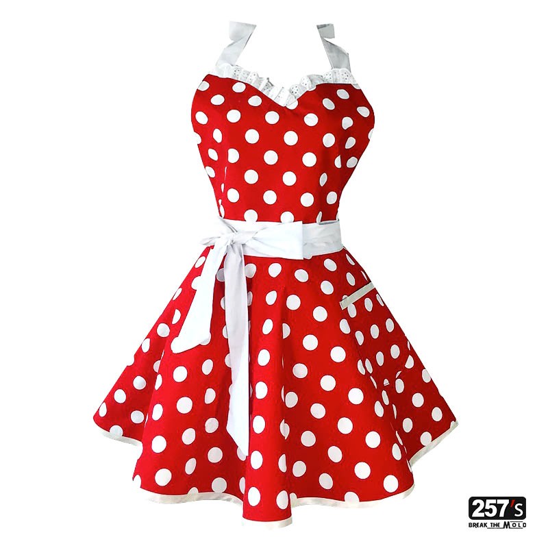 Grembiule cucina vintage rockabilly fit&flare rosso a pois bianchi