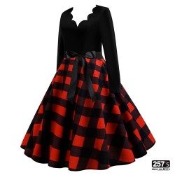 Vestito Rockabilly Swing anni 50 - Fit & Flare in Cotone e maniche lunghe rosso nero