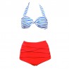 Bikini vintage modello pinup anni 50s vita alta rosso e blu righe