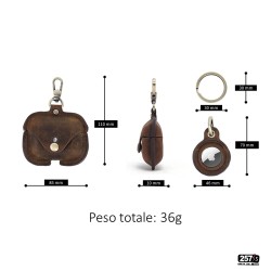 Custodia Air Pod Air Tag personalizzabile in vera pelle marrone country vintage style