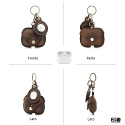 Custodia Air Pod Air Tag personalizzabile in vera pelle marrone country vintage style