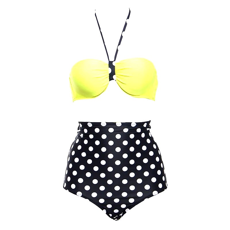 Bikini vintage modello pinup anni 50s vita alta nero giallo e bianco pois