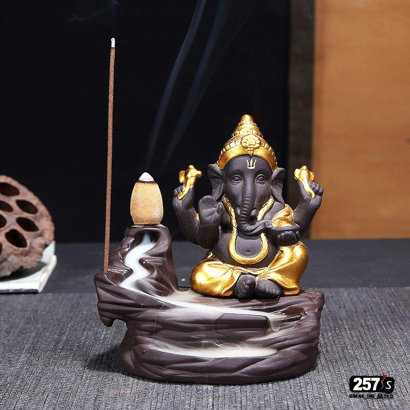 Porta incenso a cascata Ganesh in argilla viola Vintage Style