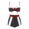 Bikini vintage modello pinup anni 50s vita alta bianco nero e rosso pois