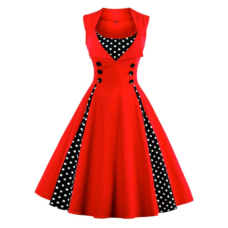 Vestito Rockabilly Swing da Donna Fit&Flare smanicato con inserti a pois