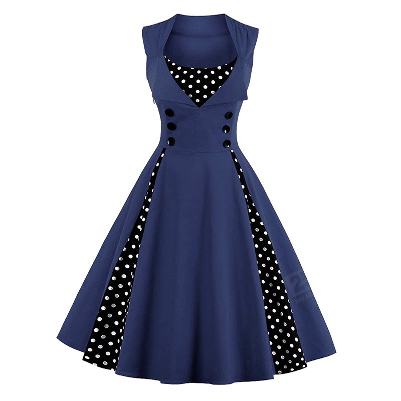 Vestito Rockabilly Swing da Donna Fit&Flare smanicato con inserti a pois