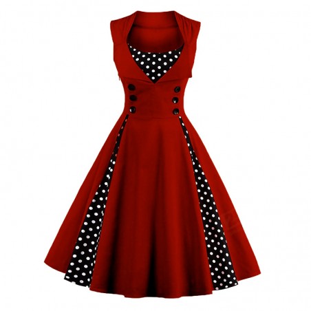 Vestito Rockabilly Swing da Donna Fit&Flare smanicato con inserti a pois