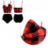 Vintage pinup bikini with checked top and bow and black high-waisted briefs