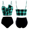 Vintage pinup bikini with checked top and bow and black high-waisted briefs