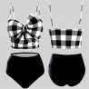 Vintage pinup bikini with checked top and bow and black high-waisted briefs