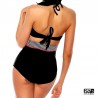 Bikini vita alta new rockabilly top con halter strap e slip con bottoni