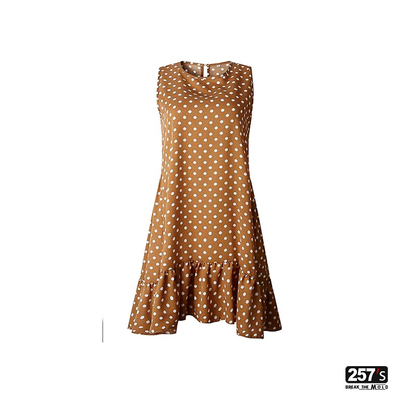 Vestito Prendisole New Vintage smanicato con gonna asimmetrica a pois