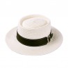 Vintage summer pork-pie hat for men - straw - contrast trim - buckle