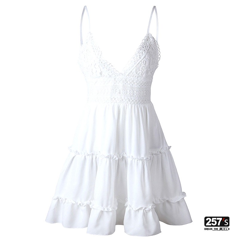 Woman Dress New Vintage Sundress Short lace detail with shoulder straps