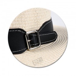 Vintage summer pork-pie hat for men - straw - contrast trim - buckle