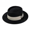 Vintage summer pork-pie hat for men - straw - contrast trim - buckle