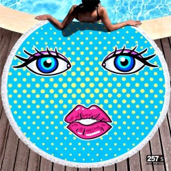 Circular beach towel with fringes, new vintage cartoon design from the 50s