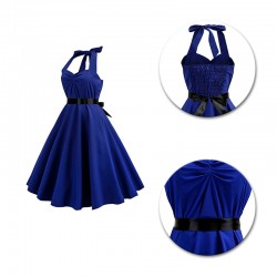 Rockabilly swing 50's dress - fit & flare - heart-shaped halter strap - solid color