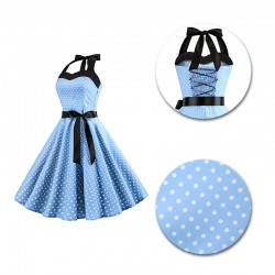 Vestito fit & flare cotone - rockabilly con scollo halter strap a cuore e fasce - pois piccoli