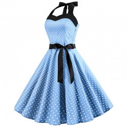 Cotton fit & flare dress - rockabilly with heart strap halter neckline and bands - small polka dots