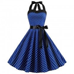 Cotton fit & flare dress - rockabilly with heart strap halter neckline and bands - small polka dots