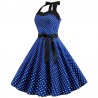 Cotton fit & flare dress - rockabilly with heart strap halter neckline and bands - small polka dots