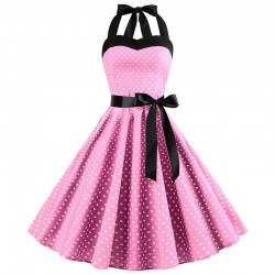 Vestito fit & flare cotone - rockabilly con scollo halter strap a cuore e fasce - pois piccoli