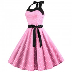 Cotton fit & flare dress - rockabilly with heart strap halter neckline and bands - small polka dots