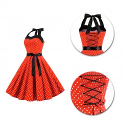 Cotton fit & flare dress - rockabilly with heart strap halter neckline and bands - small polka dots