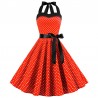 Cotton fit & flare dress - rockabilly with heart strap halter neckline and bands - small polka dots