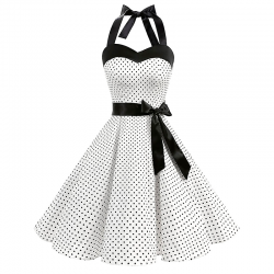 Vestito fit & flare cotone - rockabilly con scollo halter strap a cuore e fasce - pois piccoli