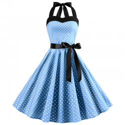 Vestito fit & flare cotone - rockabilly con scollo halter strap a cuore e fasce - pois piccoli