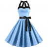 Cotton fit & flare dress - rockabilly with heart strap halter neckline and bands - small polka dots