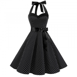 Vestito fit & flare cotone - rockabilly con scollo halter strap a cuore e fasce - pois piccoli