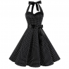 Cotton fit & flare dress - rockabilly with heart strap halter neckline and bands - small polka dots