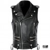 Gilet Uomo Vera Pelle New Vintage Biker Collo a Punta Borchie e Zip