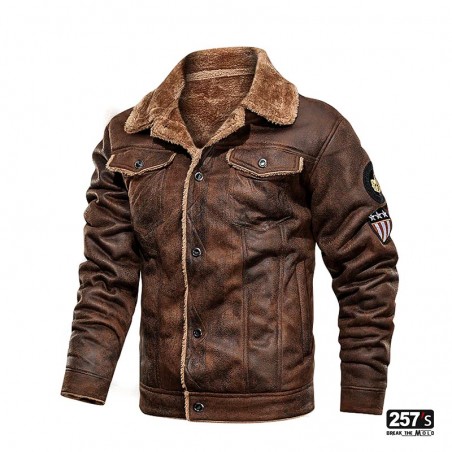 New Vintage Aviator Man's Jacket in Sheepskin and Wool