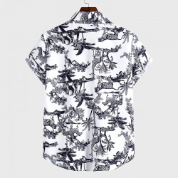 Vintage rockabilly men's shirt short sleeves jungle pattern black and white