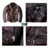 Vintage Biker Men's Leather Jacket with Zip Straight Collar Brown Grunge