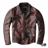 Giacca Pelle Uomo Vintage Biker con Zip Collo Dritto Marrone Grunge