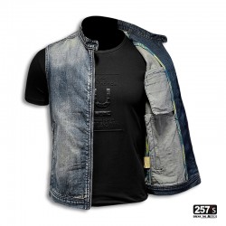 Men's Biker Vest in Jeans with Zip and Korean Collar